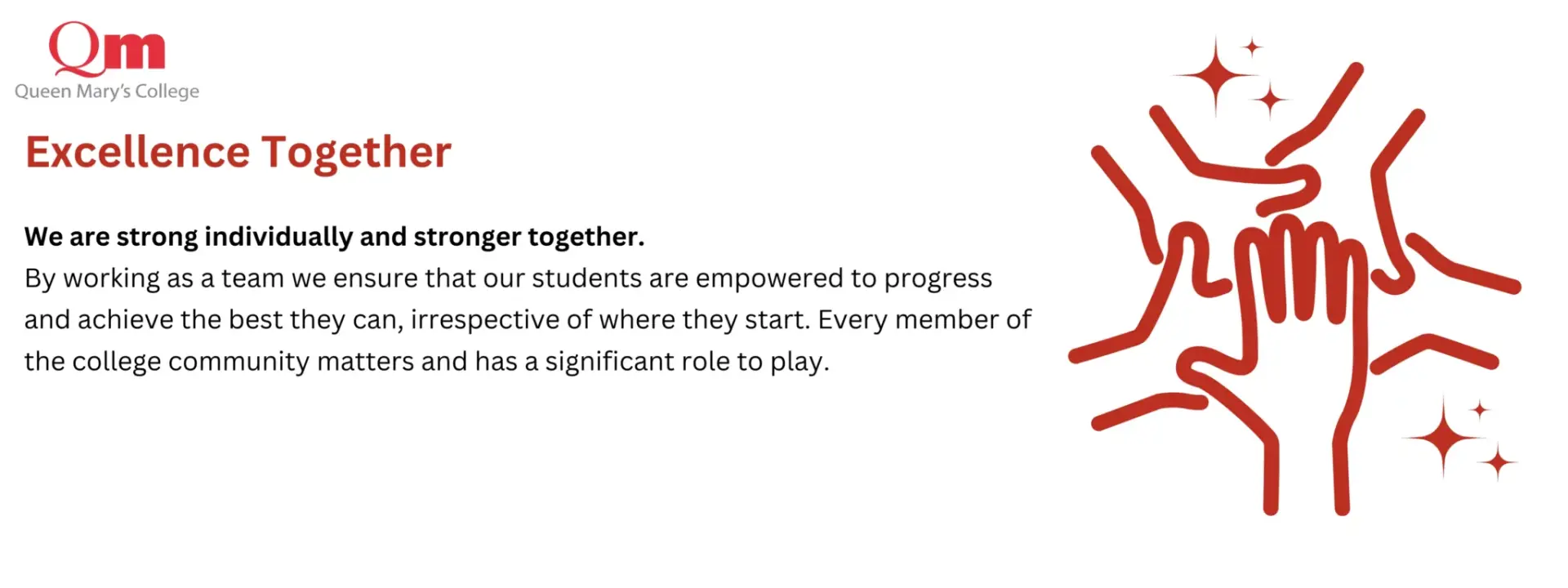Excellence Together at Queen Mary's College QMC ethos of excelling together