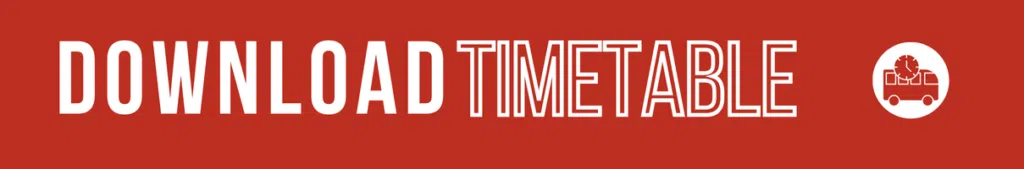 CTA graphic: red background with a white circular bus icon above the words 'DOWNLOAD TIMETABLE' inviting users to download the QMC bus service timetable