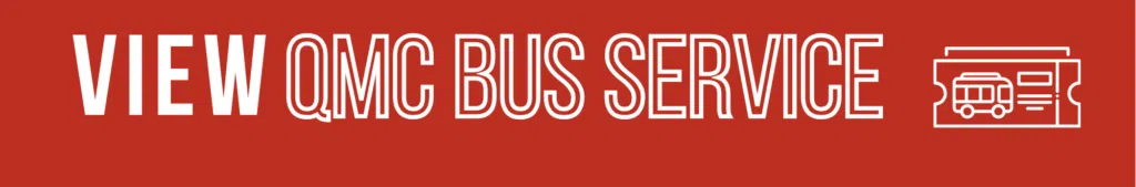 CTA graphic: red background with a white circular bus icon above the words 'View QMC Bus Sevice' inviting users to view the dedicated QMC Bus Sevice page