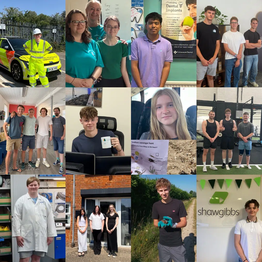 Collage of diverse young people in a variety of settings (worksite, classroom, gym, outdoor) posing for photos.